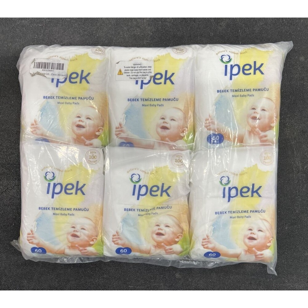 IPEK Baby Cleaning Cotton Pads, 6 Packs of 60 pieces each pack